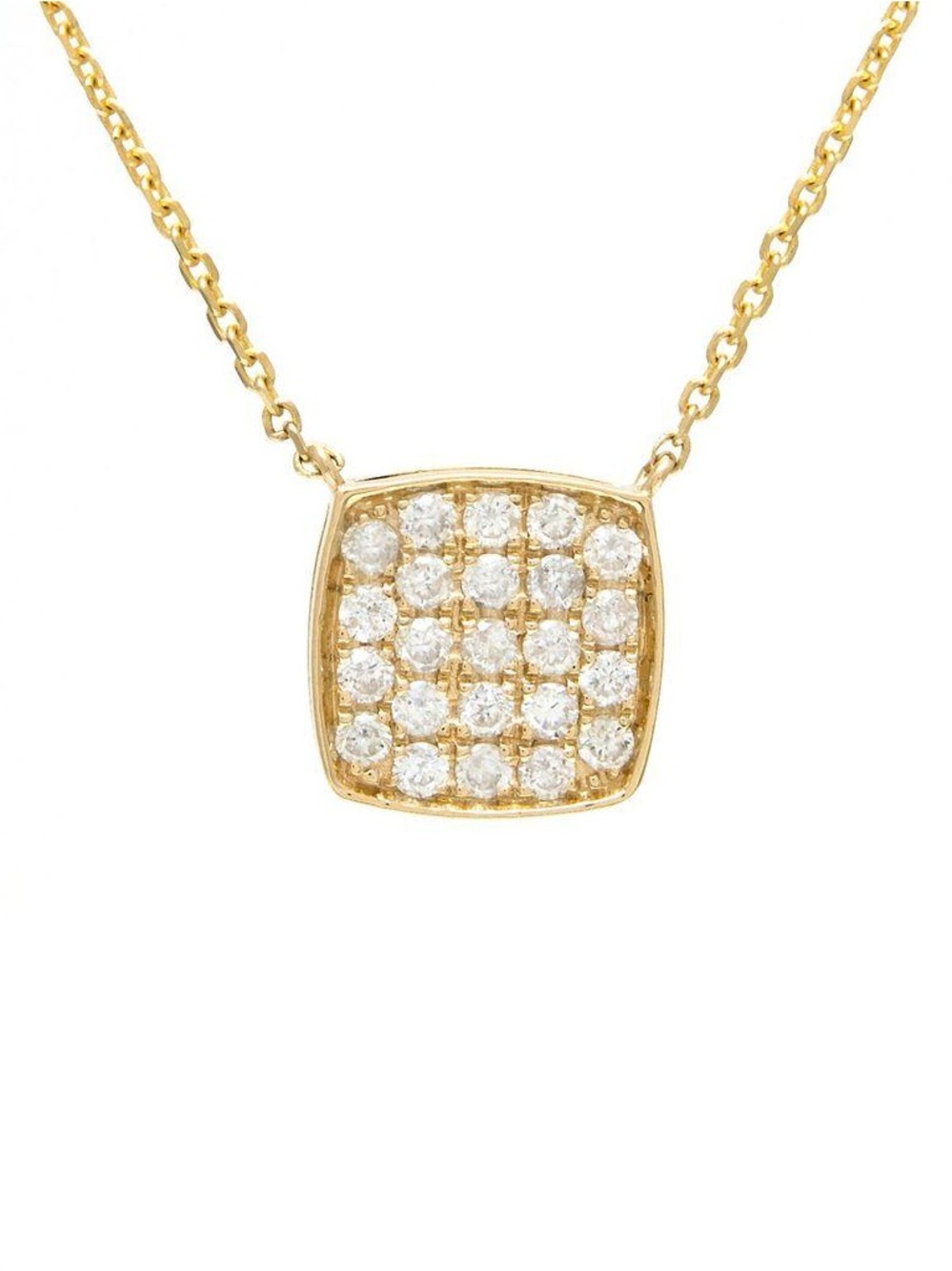 14K Real Yellow Gold Cushion Round Micro Pave Diamond Necklace 16+2″